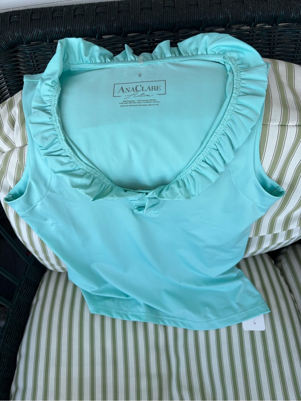 Ana Clare Women’s Sleeveless Ruffle V-Neck Top - Light Aqua - Picture 4 of 5